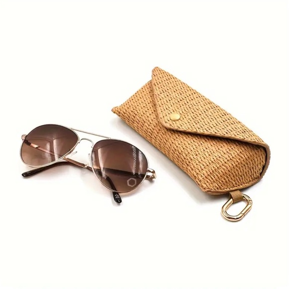 Raffia Sunglasses Case Glasses Sunnies Keychain Clutch Woven Jute Bag NEW - Picture 6 of 12